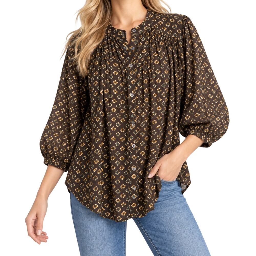 by Anthropologie Womens Sz Small Brown Fall Harvest Blouse Shirt Top Artsy